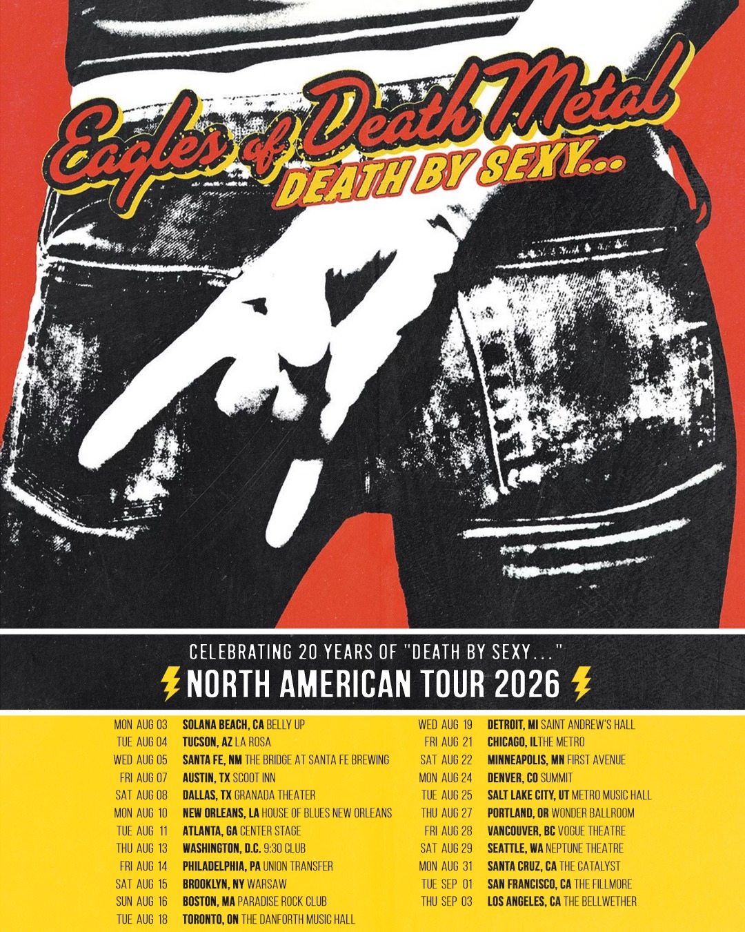 Eagles Of Death Metal Death By Sexy 20th Anniversary Tour Poster 2026